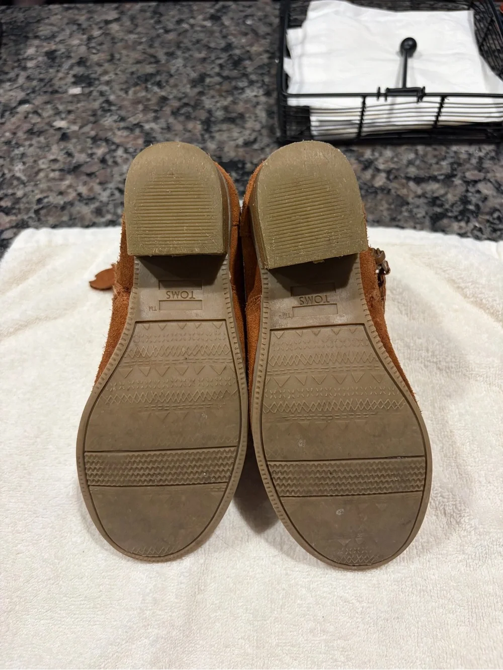 TOMS Kids Chestnut Suede Ankle Booties with Side Zip